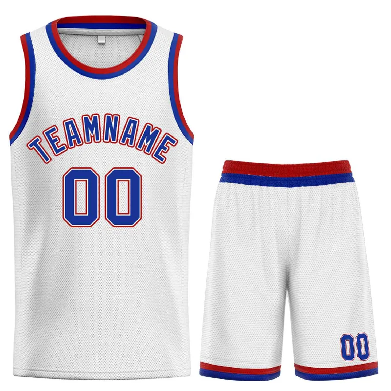 Basketball Jersey with Durable Fabric for Intense Play-Custom White Royal-Red Classic Sets Curved Basketball Jersey