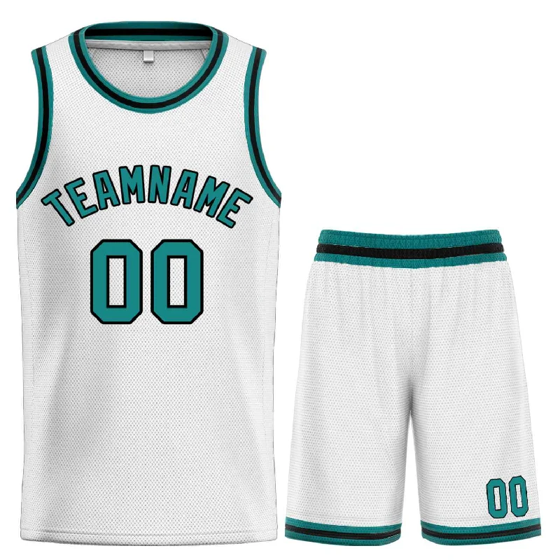 Basketball Jersey for Maximum Movement and Comfort-Custom White Teal-Black Classic Sets Curved Basketball Jersey