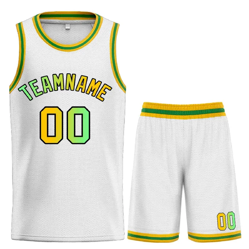 Basketball Jersey for Quick-Dry, Lightweight Fabric-Custom White Yellow-Black Classic Sets Curved Basketball Jersey