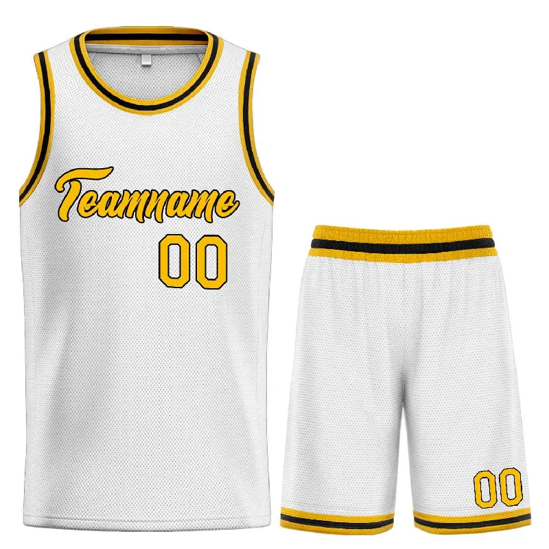 Basketball Jersey for Maximum Speed on the Court-Custom White Yellow-Black Heal Sports Uniform Classic Sets Basketball Jersey