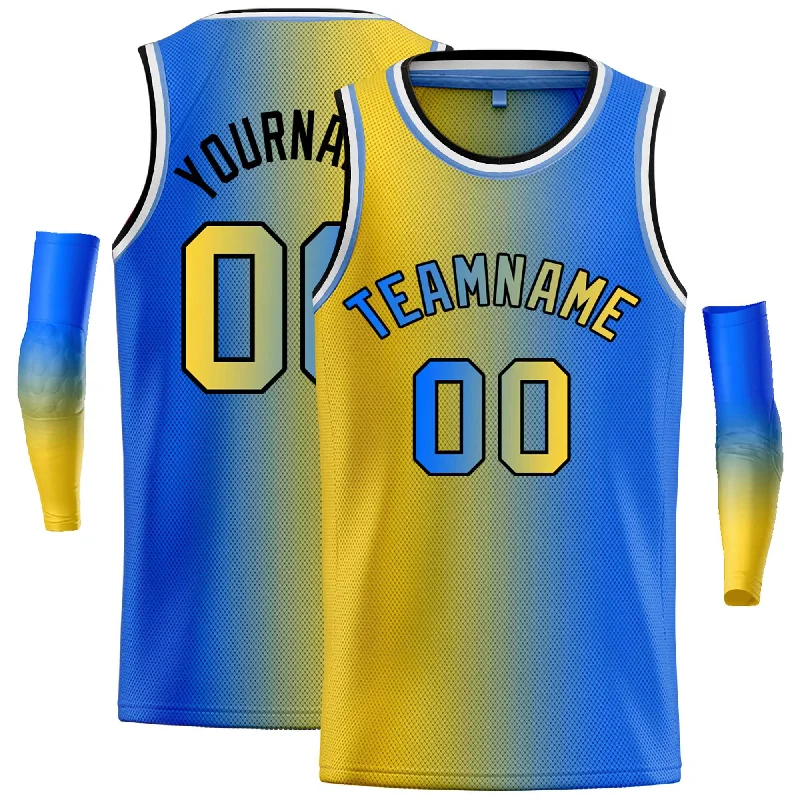 Custom Basketball Jersey for Teams-Custom Yellow Blue-Black Gradient Fashion Tops Bull Basketball Jersey