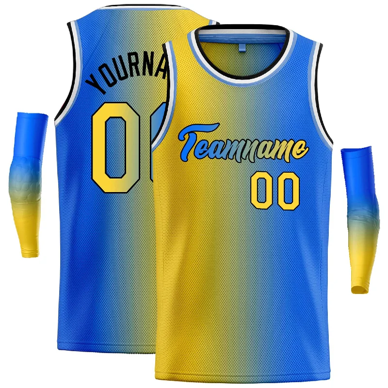 Basketball Jersey with Moisture-Wicking Technology-Custom Yellow Blue Black-Blue Gradient Fashion Tops Heal Basketball Jersey