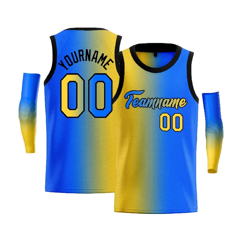 Basketball Jersey with Mesh Panels for Ventilation-Custom Yellow Blue-Black Gradient Fashion Tops Basketball Jersey