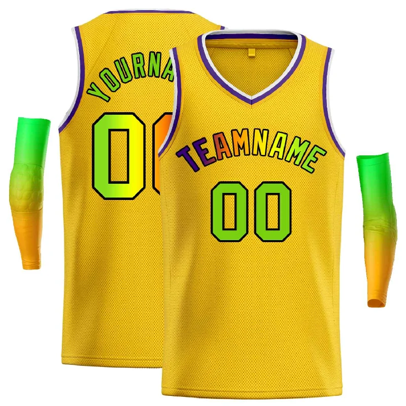 Basketball Jersey with Moisture-Wicking Technology-Custom Yellow Green-Black Classic Tops Men Casual Basketball Jersey