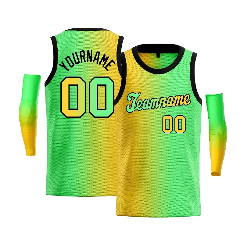 Basketball Jersey for Quick Movement on the Court-Custom Yellow Green-Black Gradient Fashion Tops Basketball Jersey