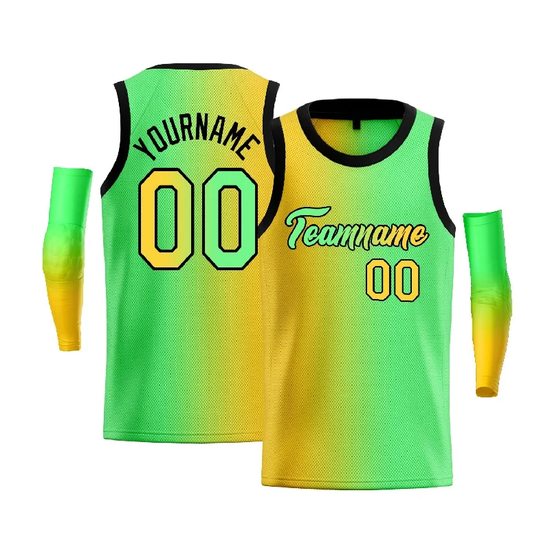 Basketball Jersey for Comfortable Wear All Day-Custom Yellow Green-Black Gradient Fashion Tops Basketball Jersey