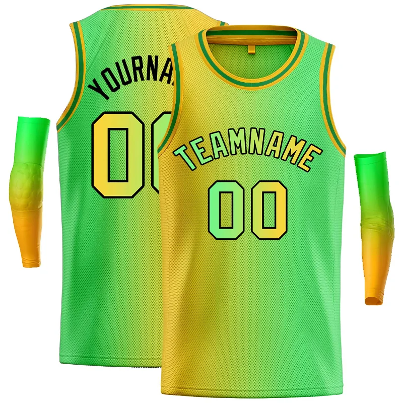 Basketball Jersey for Comfortable Fit-Custom Yellow Neon Green-Black Gradient Fashion Tops Bull Basketball Jersey