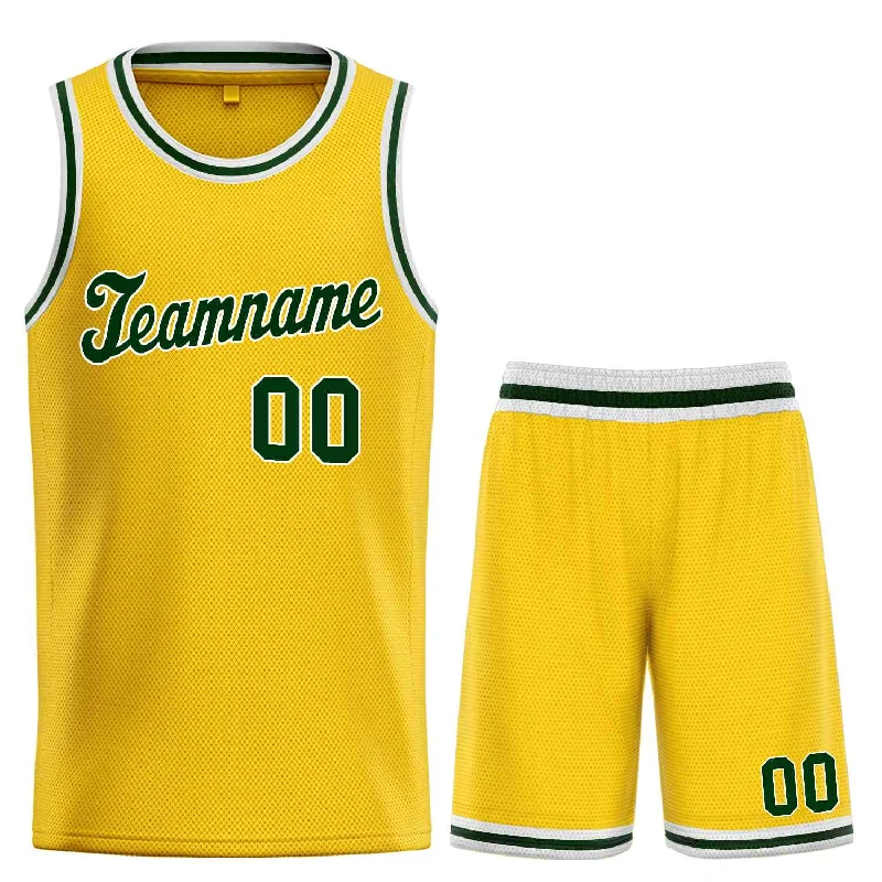 Basketball Jersey with Breathable Design for Active Play-Custom Yellow Hunter Green-White Classic Sets Sports Uniform Basketball Jersey