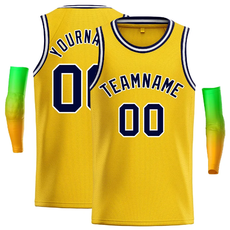 Basketball Jersey for Enhanced Fit and Comfort-Custom Yellow Navy-White Classic Tops Casual Basketball Jersey