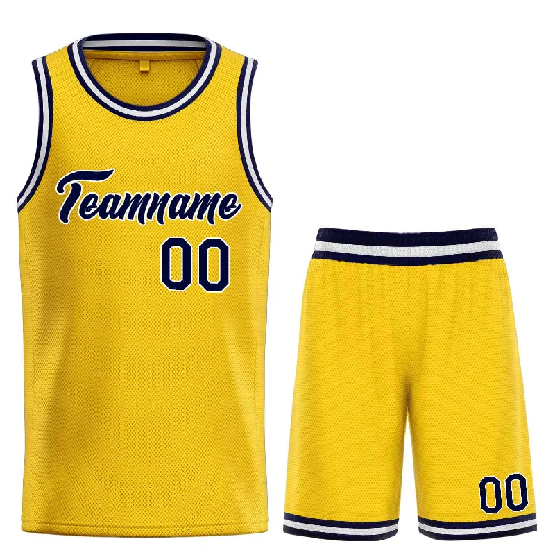 Basketball Jersey with Stretch for Better Fit-Custom Yellow Navy-White Heal Sports Uniform Classic Sets Basketball Jersey