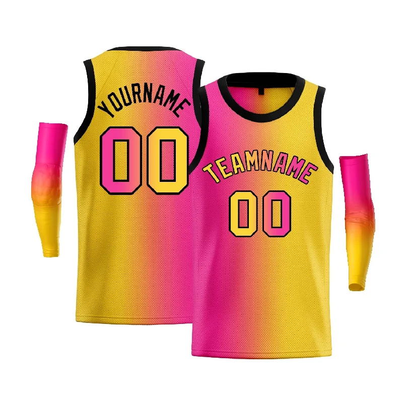 Basketball Jersey with Quick-Dry Technology-Custom Yellow Pink-Black Gradient Fashion Tops Basketball Jersey