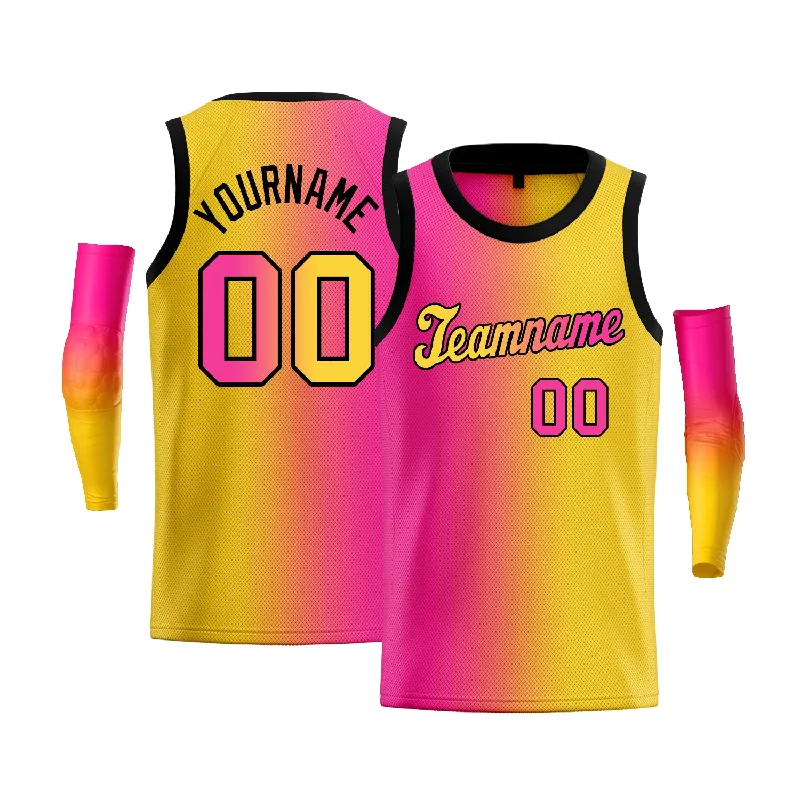 Basketball Jersey for Ultimate Breathability-Custom Yellow Pink-Black Gradient Fashion Tops Basketball Jersey