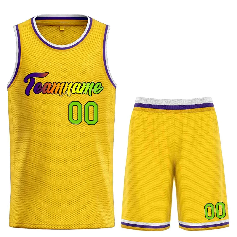 Basketball Jersey for Lightweight Breathability-Custom Yellow Purple-Black Heal Sports Uniform Classic Sets Basketball Jersey