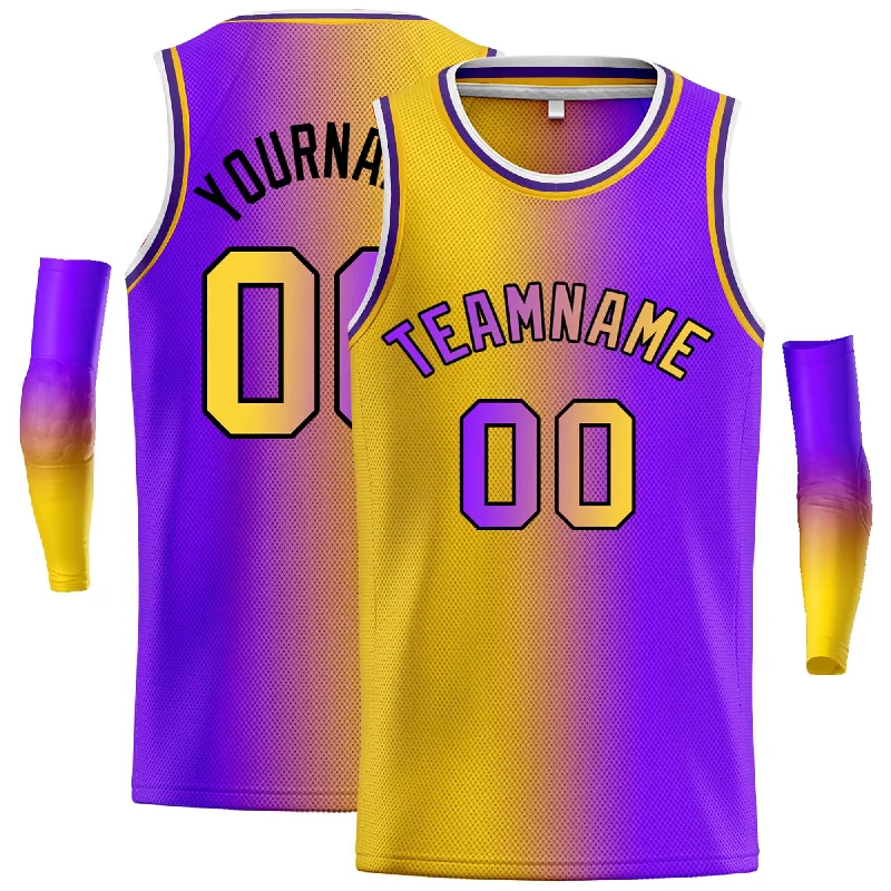 Basketball Jersey for Youth Players-Custom Yellow Purple Black-Purple Gradient Fashion Tops Bull Basketball Jersey