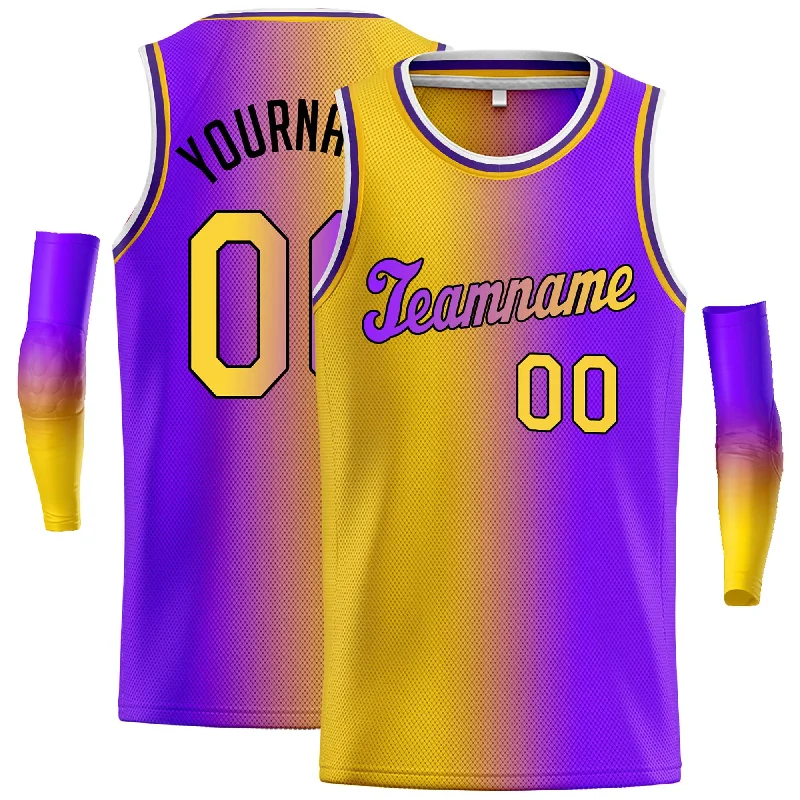 Basketball Jersey for Casual and Competitive Play-Custom Yellow Purple Black-Purple Gradient Fashion Tops Tilted Basketball Jersey