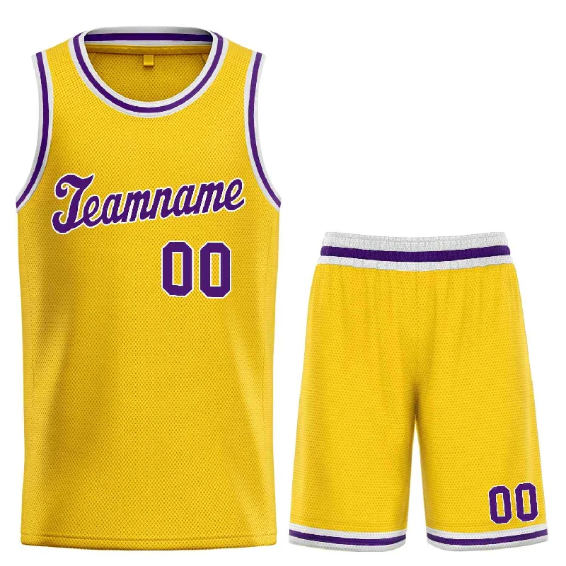 Basketball Jersey for Comfortable, Breathable Play-Custom Yellow Purple-White Classic Sets Sports Uniform Basketball Jersey