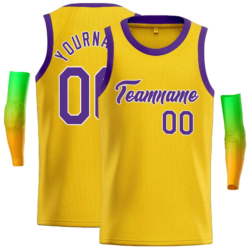 Basketball Jersey for Improved Flexibility During Play-Custom Yellow Purple-White Classic Tops Casual Basketball Jersey