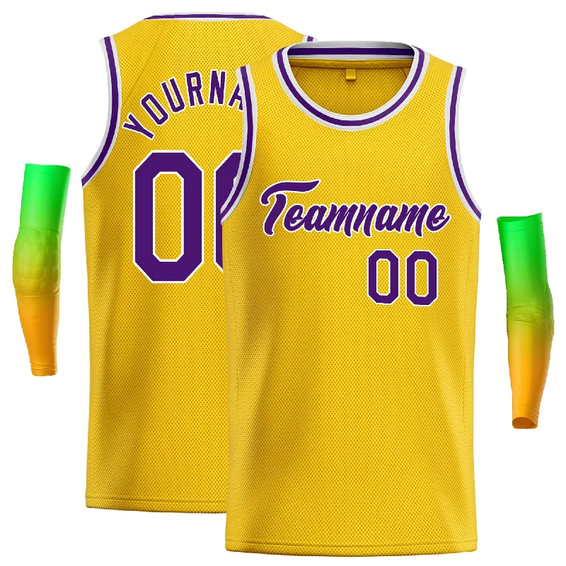 Basketball Jersey for Tough Game Conditions-Custom Yellow Purple-White Classic Tops Casual Basketball Jersey