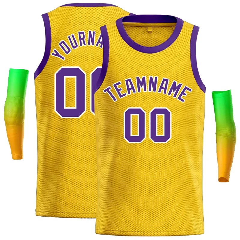 Basketball Jersey for Long-Lasting Comfort-Custom Yellow Purple-White Classic Tops Casual Basketball Jersey