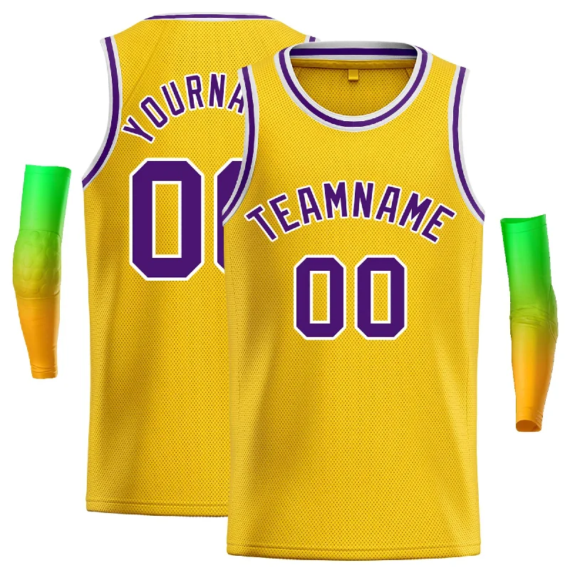 Basketball Jersey for Fast-Paced Court Play-Custom Yellow Purple-White Classic Tops Casual Basketball Jersey