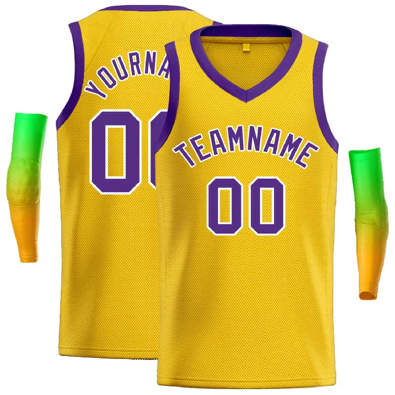 Basketball Jersey with Performance-Focused Design-Custom Yellow Purple-White Classic Tops Men Casual Basketball Jersey