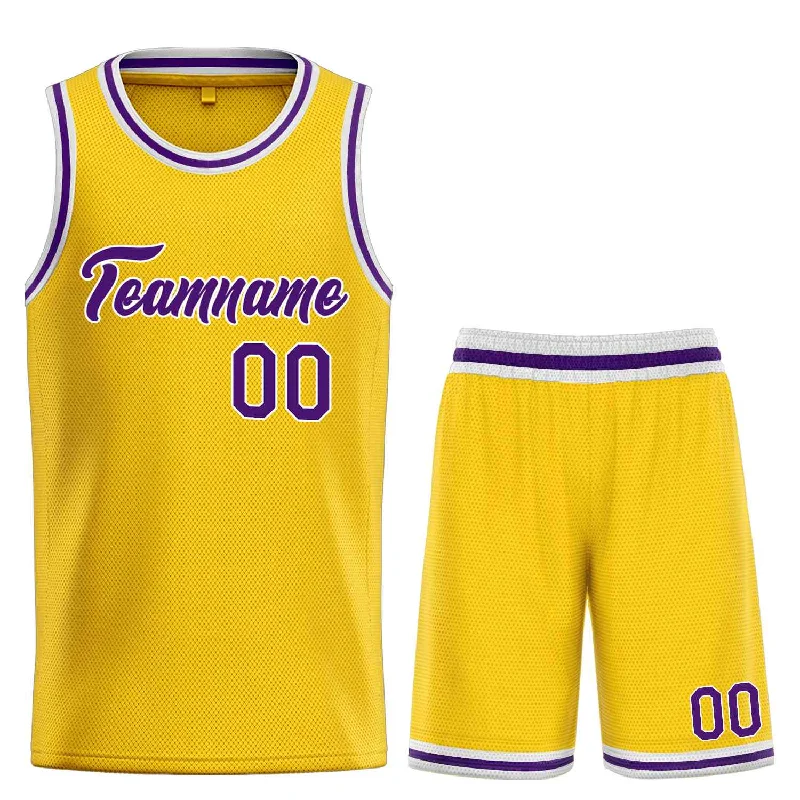 Basketball Jersey for Maximum Comfort-Custom Yellow Purple-White Heal Sports Uniform Classic Sets Basketball Jersey