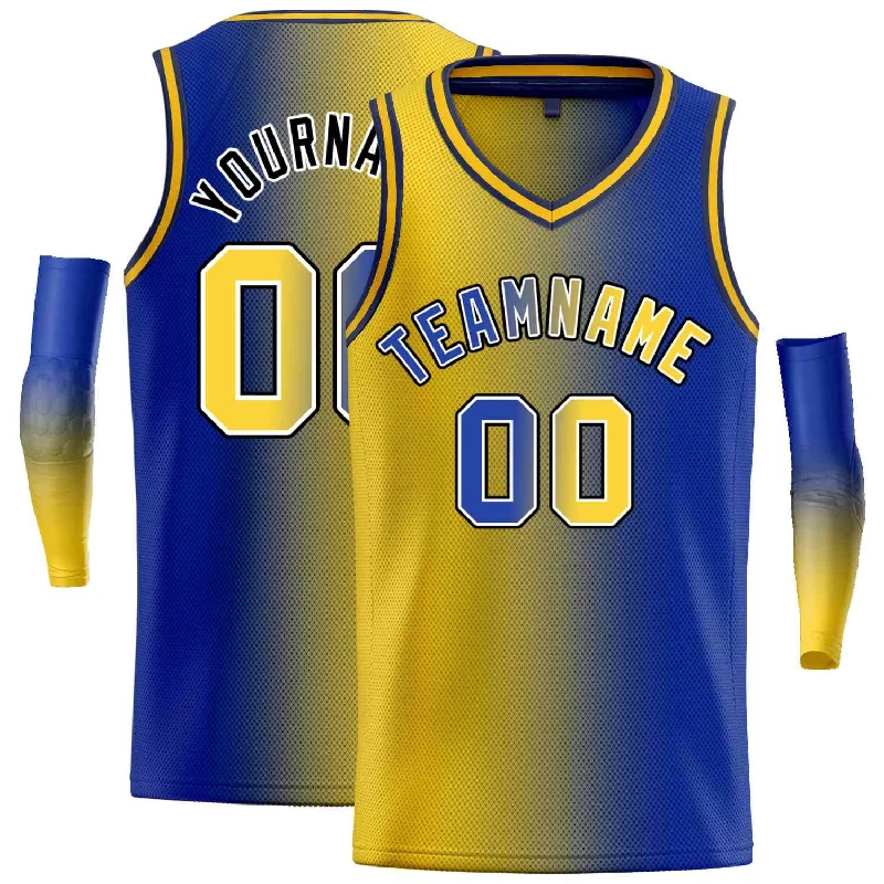 Basketball Jersey with Soft and Comfortable Fabric-Custom Yellow Royal-Black Gradient Fashion Tops Basketball Jersey