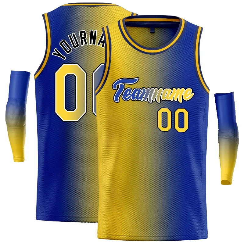 Basketball Jersey for Breathable Fabric-Custom Yellow Royal Black-Royal Gradient Fashion Tops Heal Basketball Jersey