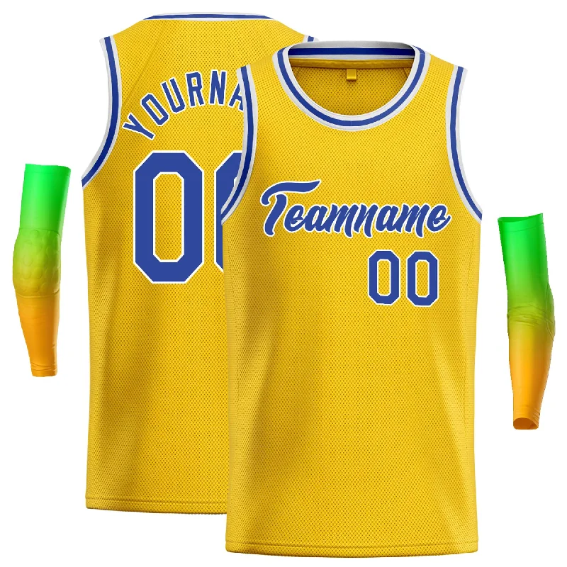 Basketball Jersey for Soft, Comfortable Touch-Custom Yellow Royal-White Classic Tops Casual Basketball Jersey