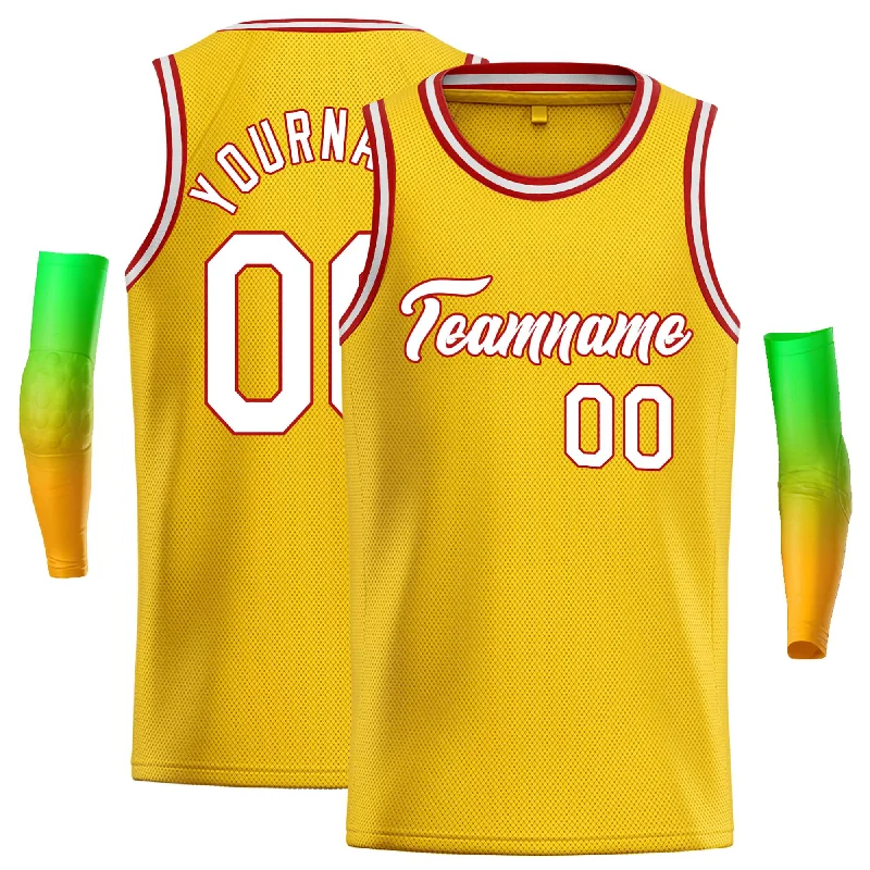 Basketball Jersey with Breathable Panels for Cooling-Custom Yellow White-Red Classic Tops Casual Basketball Jersey