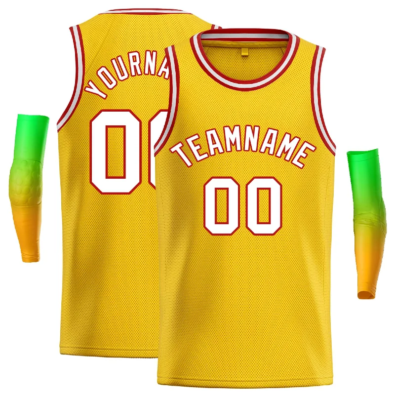 Basketball Jersey with Soft, Moisture-Wicking Fabric-Custom Yellow White-Red Classic Tops Casual Basketball Jersey