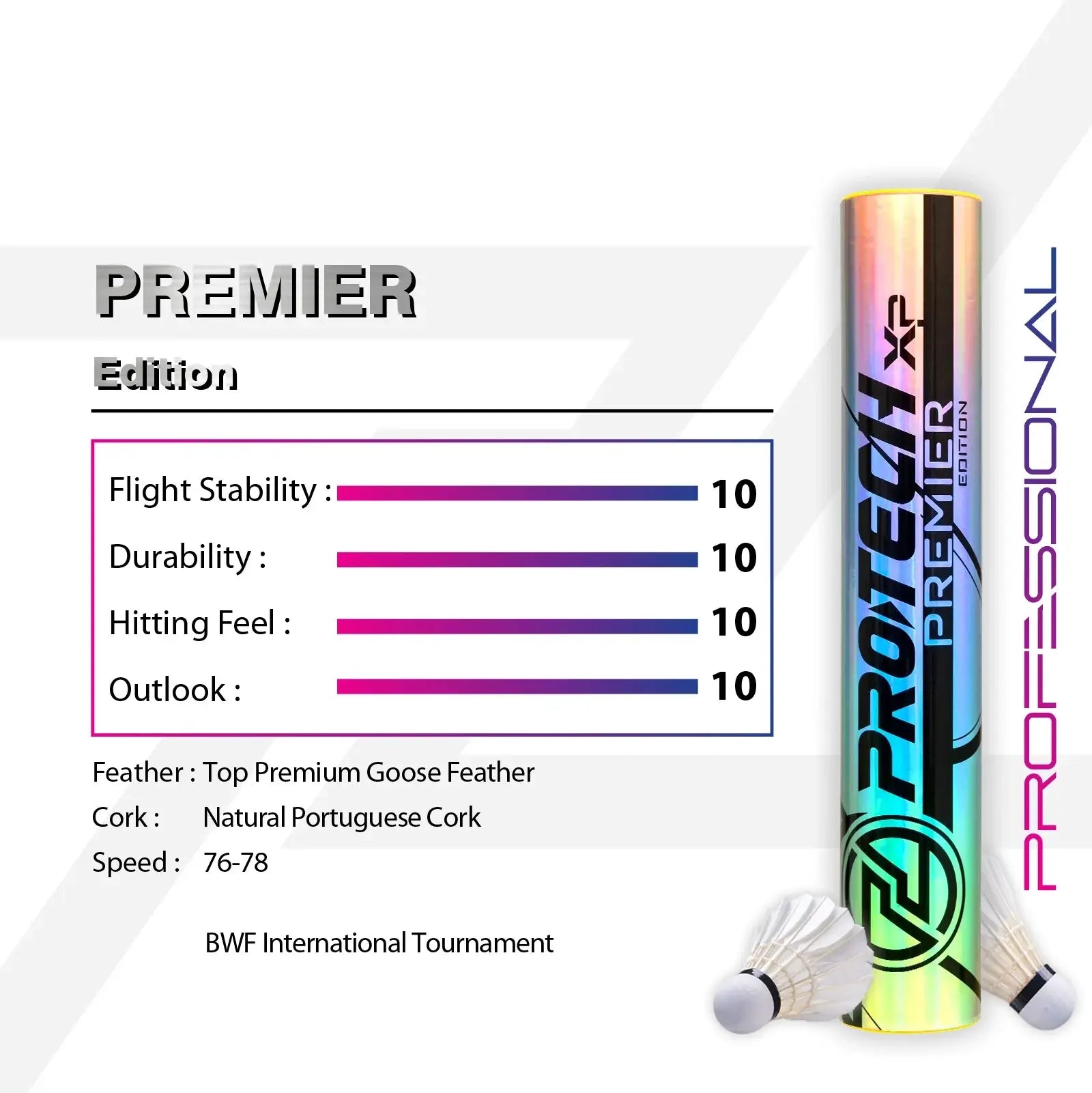 Feathered Shuttlecock for Maximum Stability-PROTECH Premier Edition Badminton Shuttlecocks